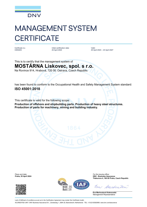 DNV certificate ISO 45001